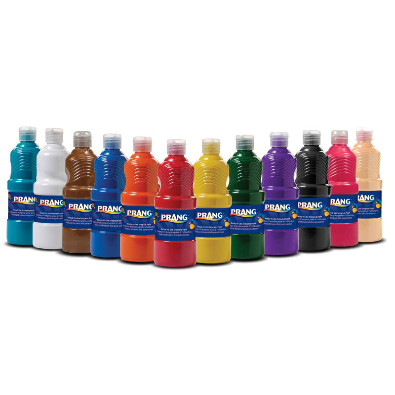 PRANG - Tempera Paint Set, Assorted Colors, 16 oz Bottles, Set of 12