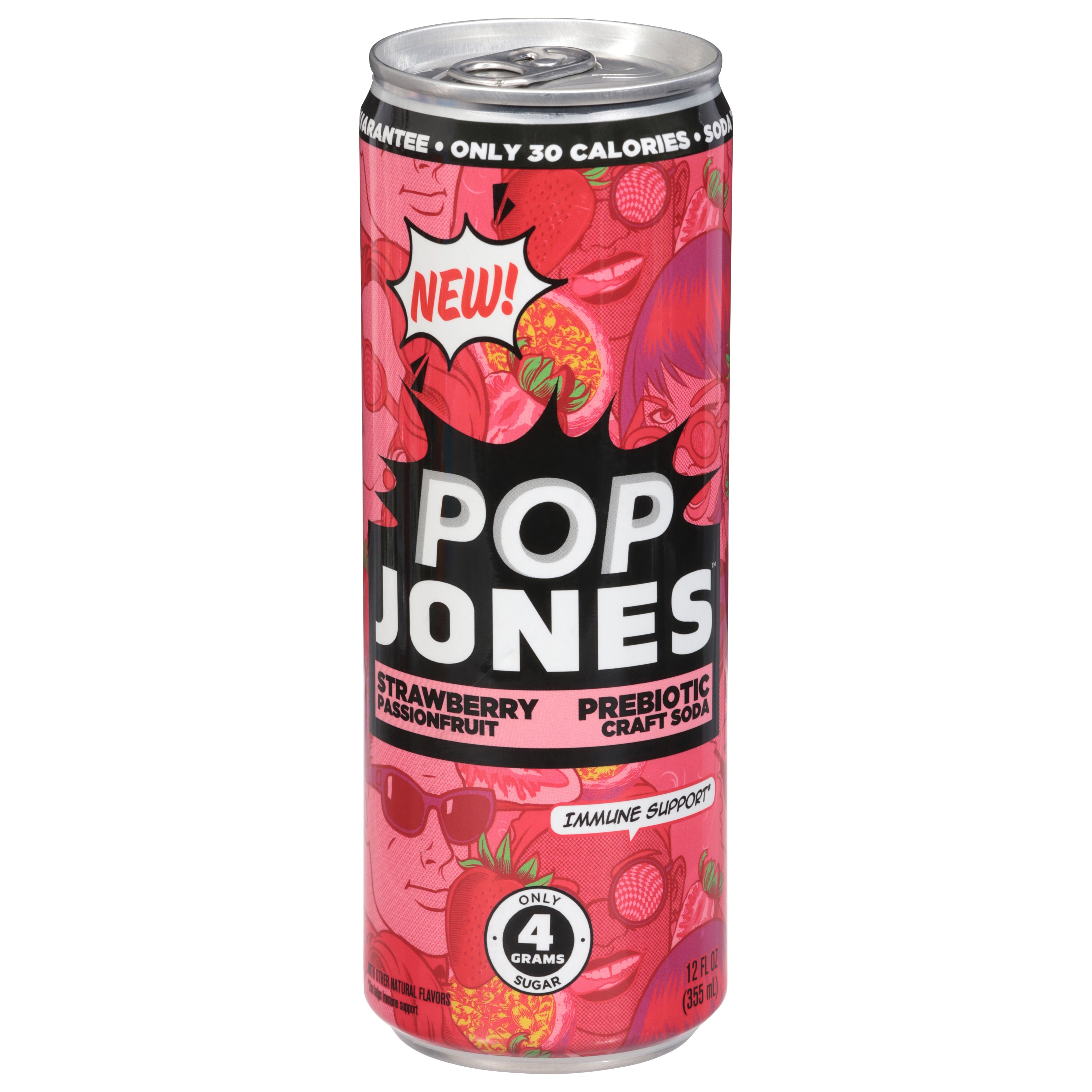 Pop Jones Strawberry Passionfruit Prebiotic Craft Soda 12 fl oz - Case of 12