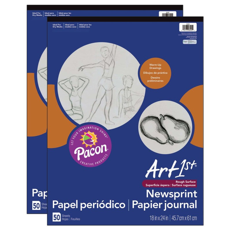 UCREATE - Newsprint Pad, White, 18" x 24", 50 Sheets, Pack of 2
