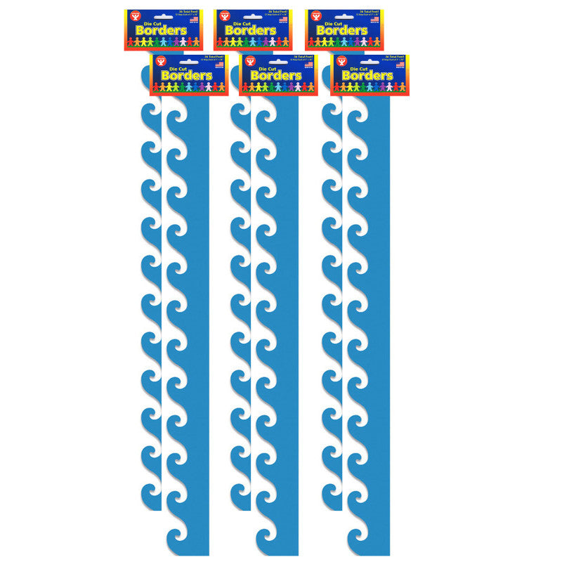 HYGLOSS - Blue Waves Mighty Brights™ Border, 36 Feet Per Pack, 6 Packs