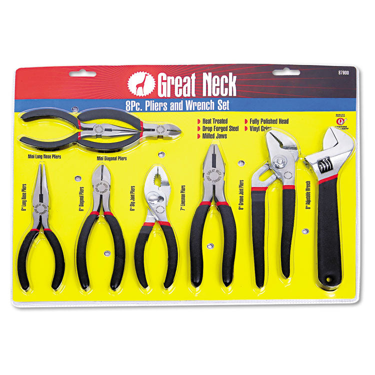 Great Neck - 8-Piece Steel Pliers and Wrench Tool Set