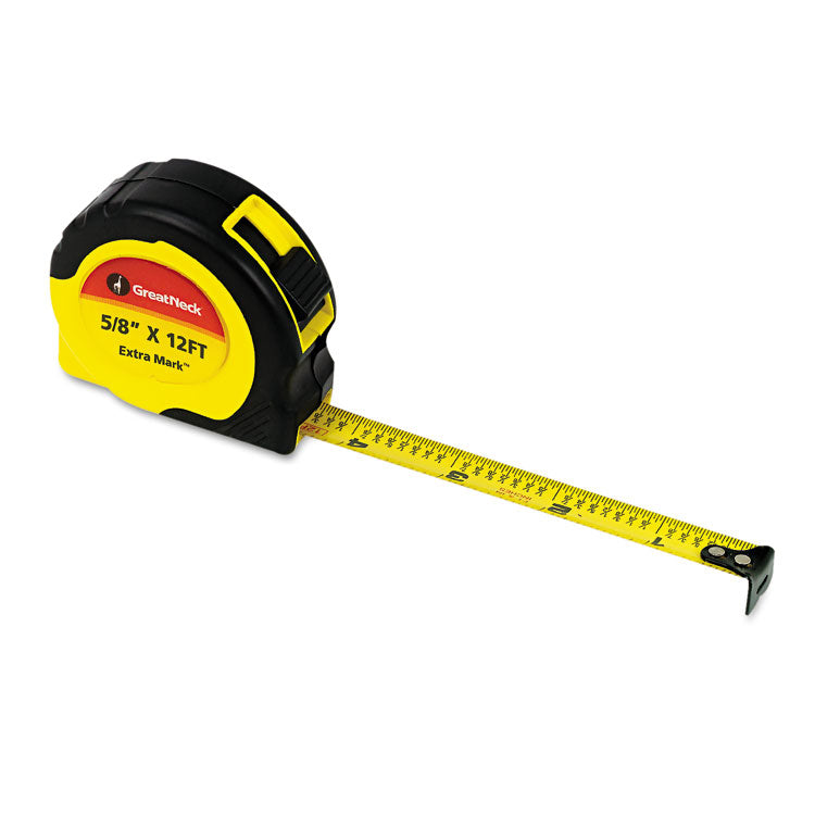 Great Neck - ExtraMark Power Tape, 0.63" x 12 ft, Steel, Yellow/Black