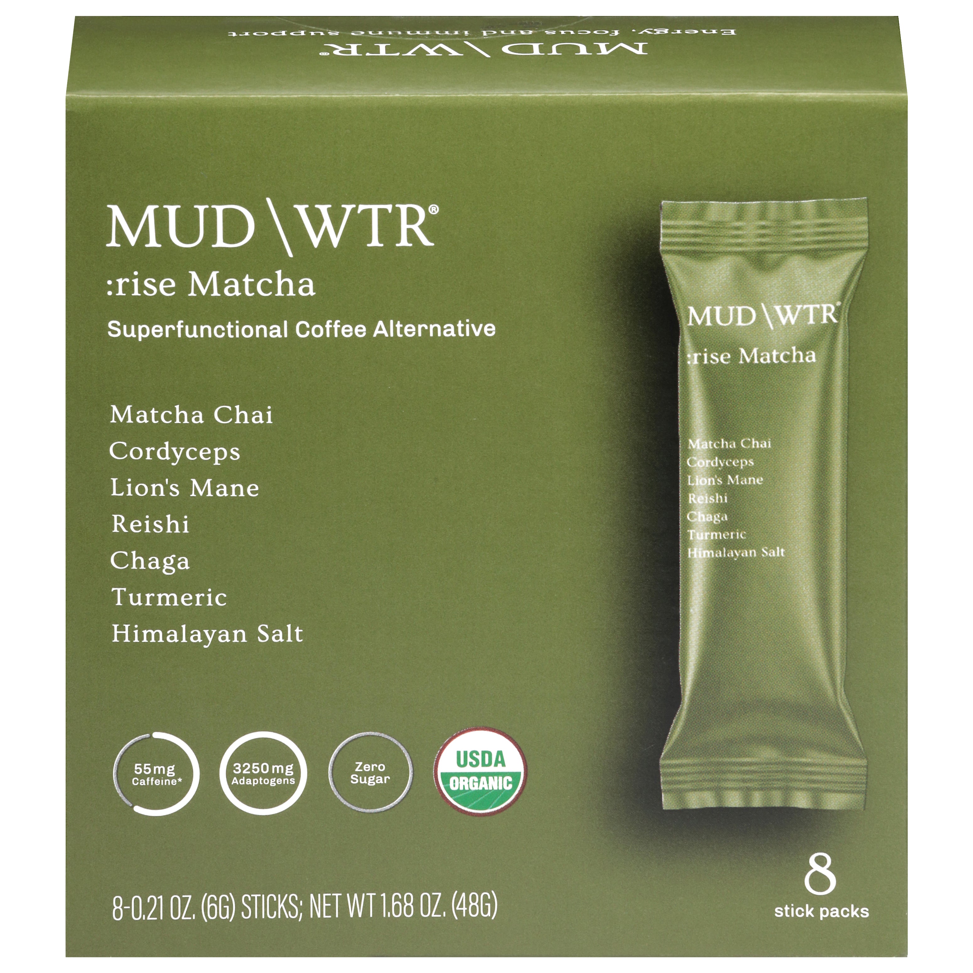 Mud\Wtr Sticks Superfunctional Rise Matcha Coffee Alternative 8 - 0.21 oz Packs - Case of 1