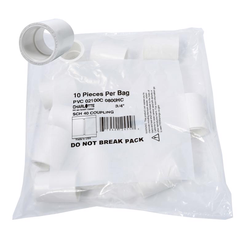 CHARLOTTE PIPE - Charlotte Pipe Schedule 40 3/4 in. Slip X 3/4 in. D Slip PVC Coupling 10 pk