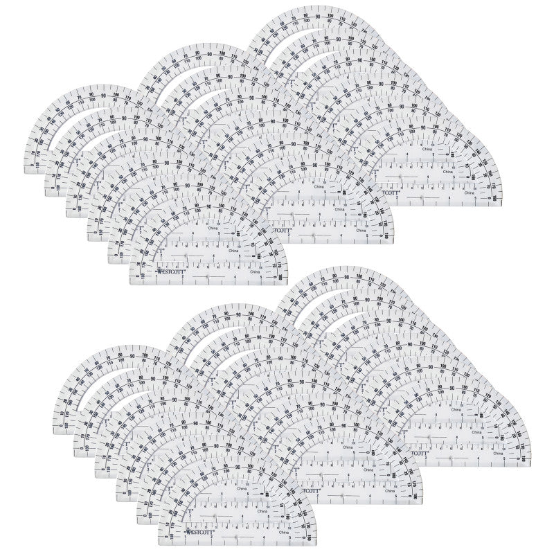 WESTCOTT - Protractor 6", 180 degree, Clear, Pack of 36
