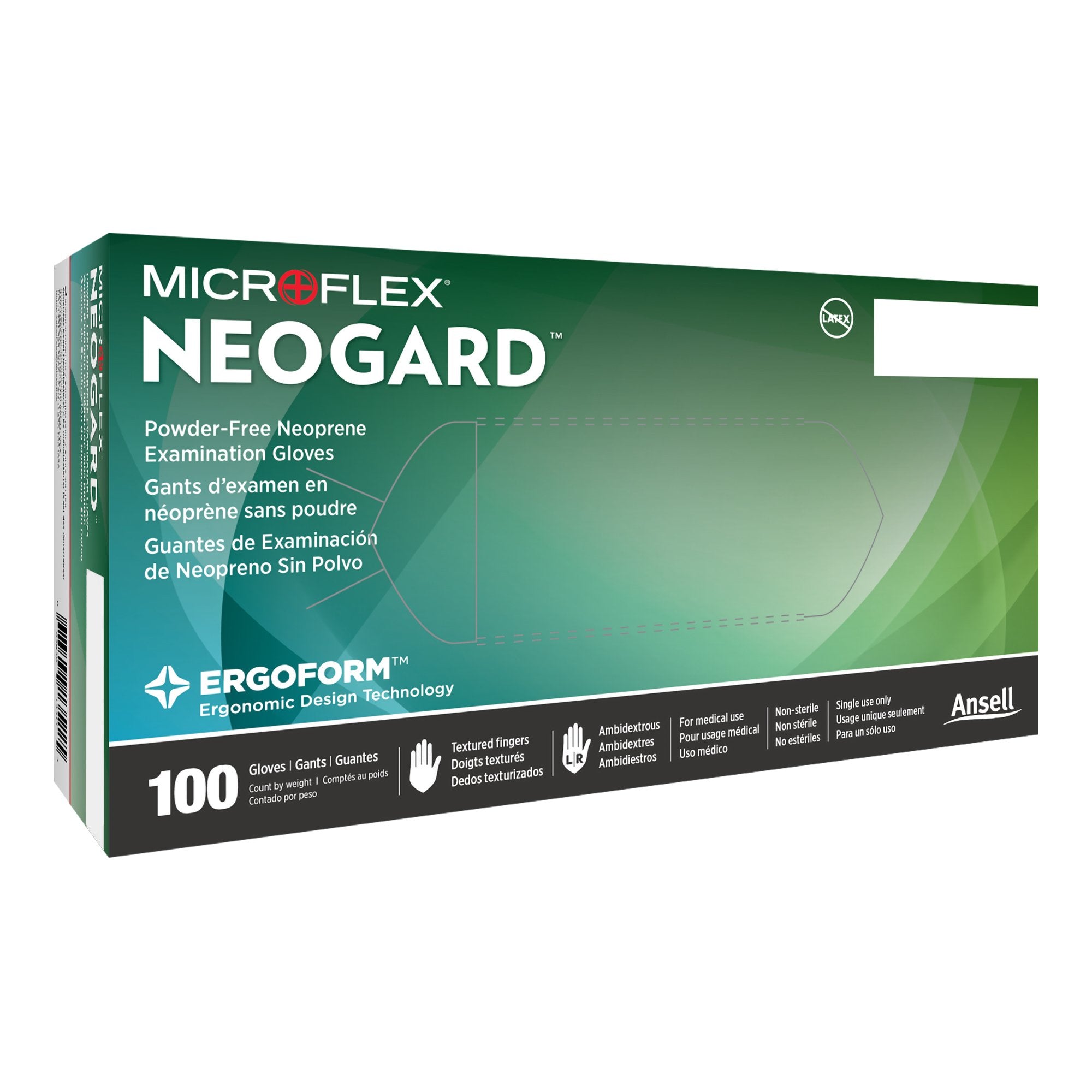 Microflex Medical - Exam Glove Neogard® Large NonSterile Polychloroprene Standard Cuff Length Textured Fingertips Green Not Rated [100/BX]