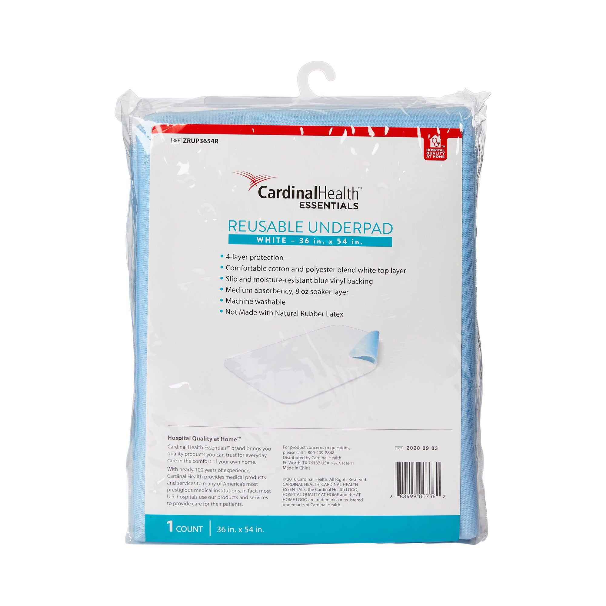 Cardinal - Reusable Underpad Cardinal Health™ Essentials 36 X 54 Inch Polyester / Rayon Moderate Absorbency [1/EA]