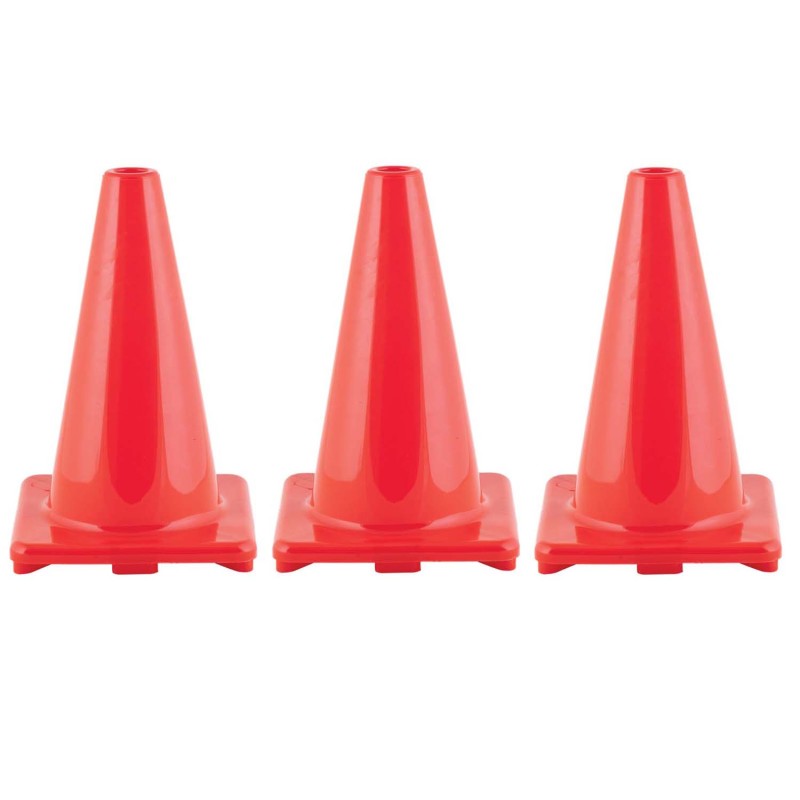 CHAMPION SPORTS - Hi-Visibility Flexible Vinyl Cone, 12", Orange, Pack of 3