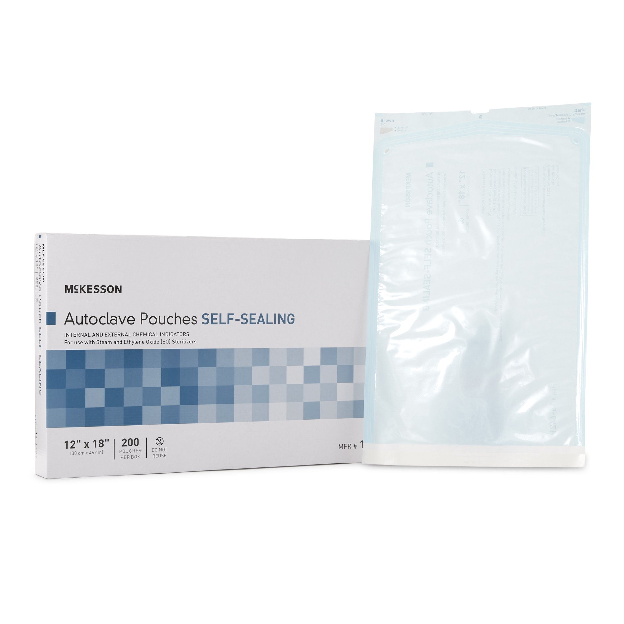 McKesson Brand - Sterilization Pouch McKesson Ethylene Oxide (EO) Gas / Steam 12 X 18 Inch Transparent Blue / White Self Seal Paper / Film [200/BX]