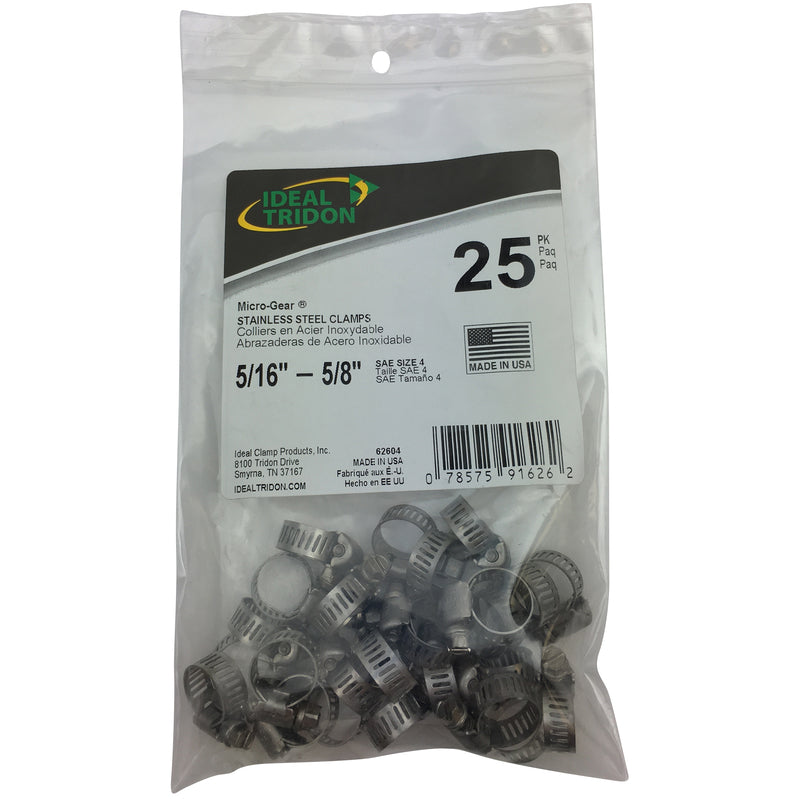 IDEAL TRIDON - Ideal Tridon Micro-Gear 5/16 in to 5/8 in. SAE 4 Silver Hose Clamp Stainless Steel Band