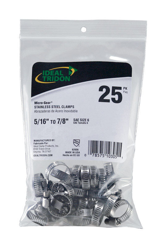 IDEAL TRIDON - Ideal Tridon Micro-Gear 5/16 in to 7/8 in. SAE 6 Silver Hose Clamp Stainless Steel Band