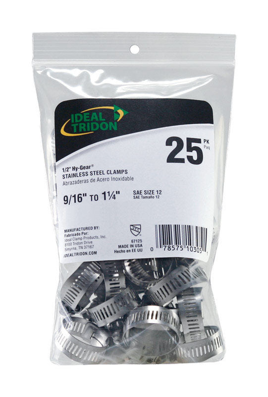 IDEAL TRIDON - Ideal Tridon Hy Gear 9/16 in to 1-1/4 in. SAE 12 Silver Hose Clamp Stainless Steel Band