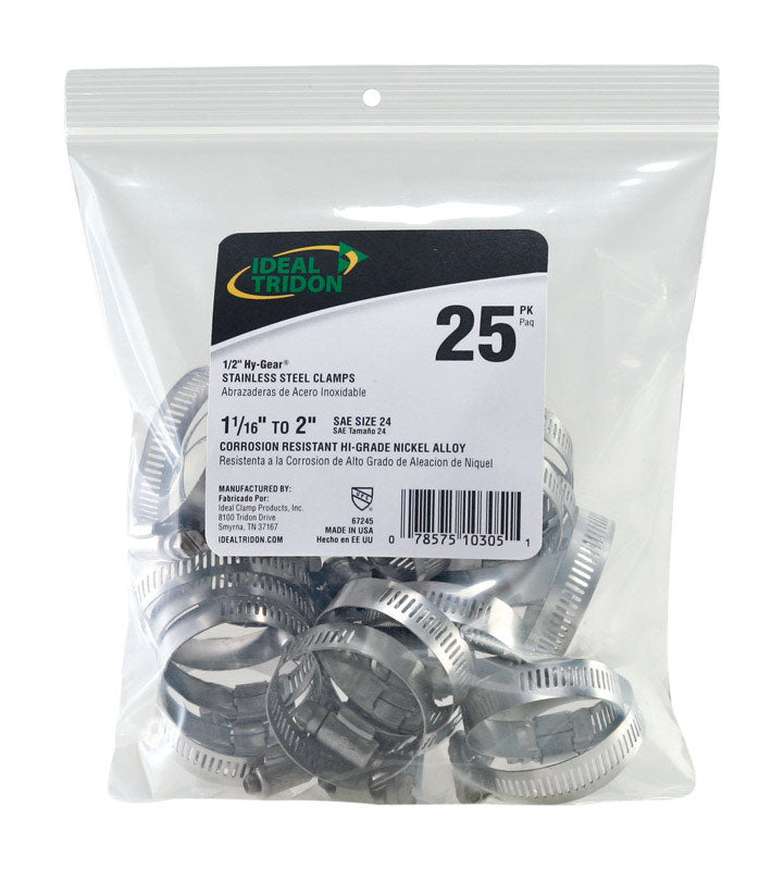 IDEAL TRIDON - Ideal Tridon Hy Gear 1-1/16 in to 2 in. SAE 24 Silver Hose Clamp Stainless Steel Band