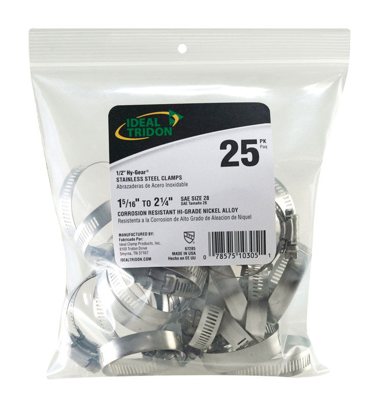 IDEAL TRIDON - Ideal Tridon Hy Gear 1-5/16 in to 2-1/4 in. SAE 28 Silver Hose Clamp Stainless Steel Band