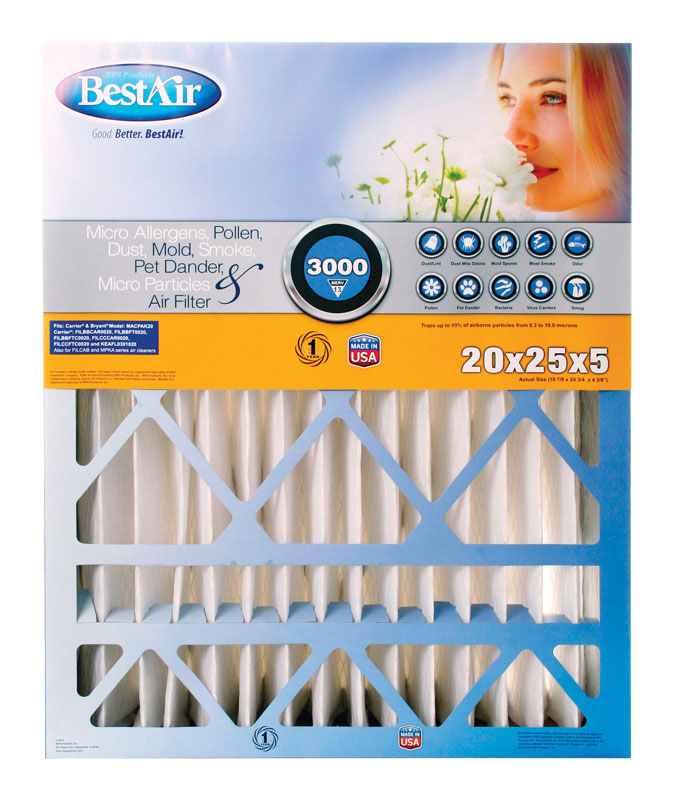B & K - BestAir 20 in. W X 25 in. H X 5 in. D 13 MERV Pleated Air Filter 1 pk [CB2025-13R]