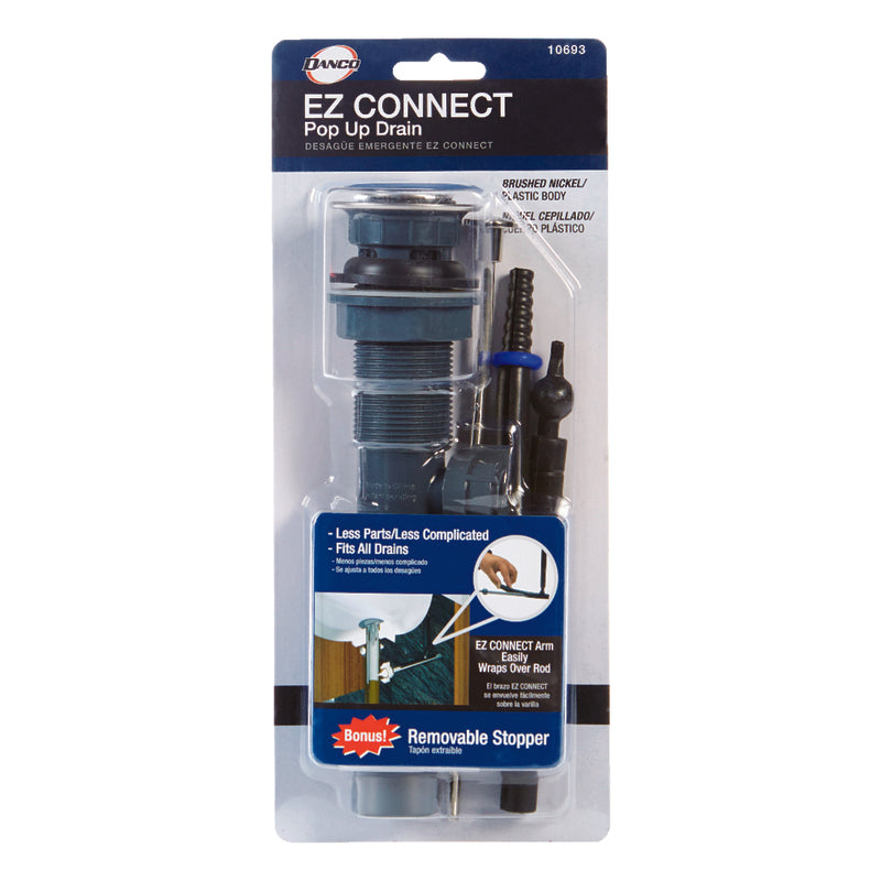 B & K - Danco EZ Connect 1-1/4 in. D Brushed Nickel Plastic Pop-Up Lavatory Drain