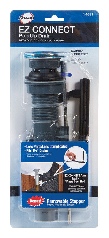 B & K - Danco EZ Connect 1-1/4 in. D Chrome Plastic Pop-Up Lavatory Drain