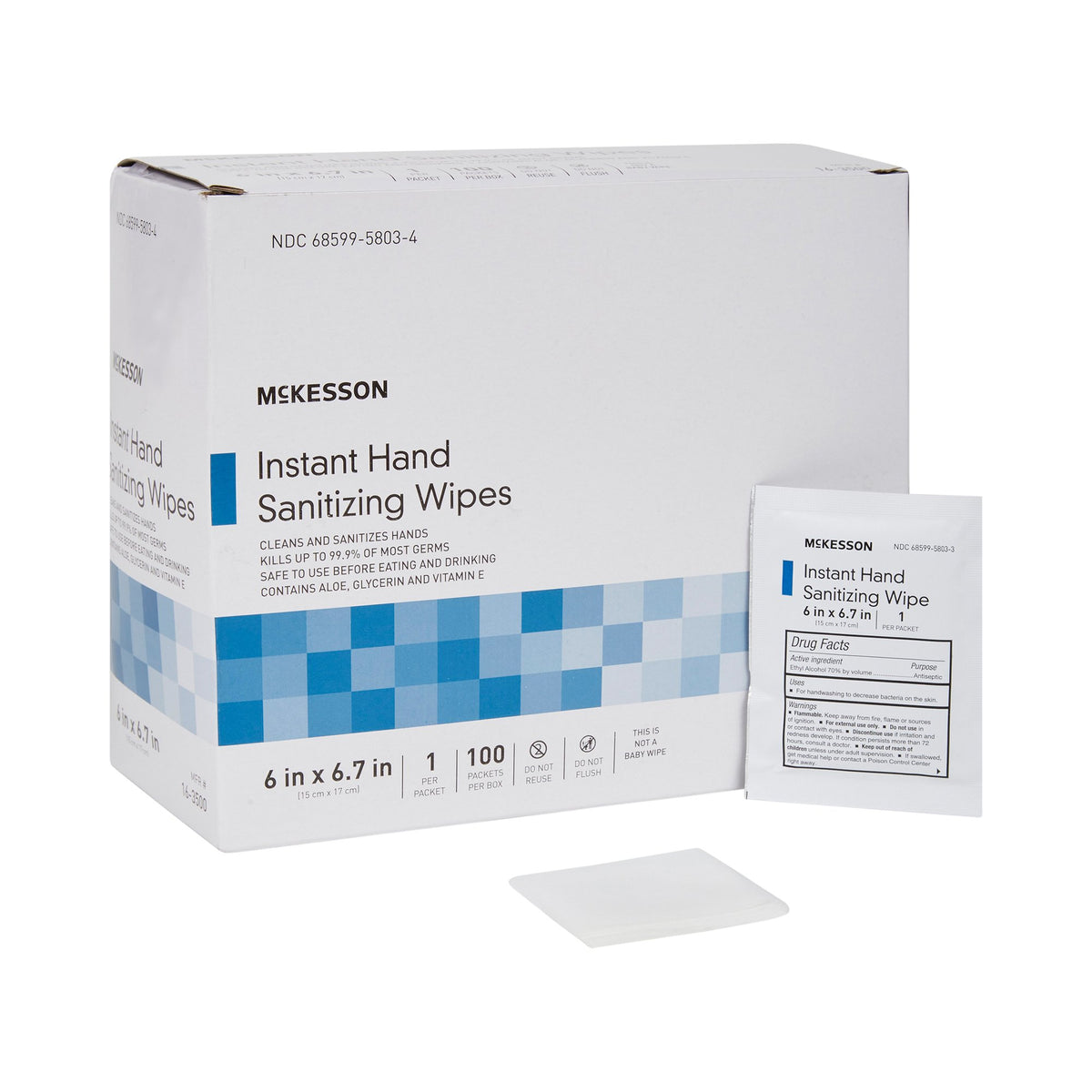 McKesson Brand - Hand Sanitizing Wipe McKesson 100 Count Ethyl Alcohol Wipe Individual Packet [100/BX]