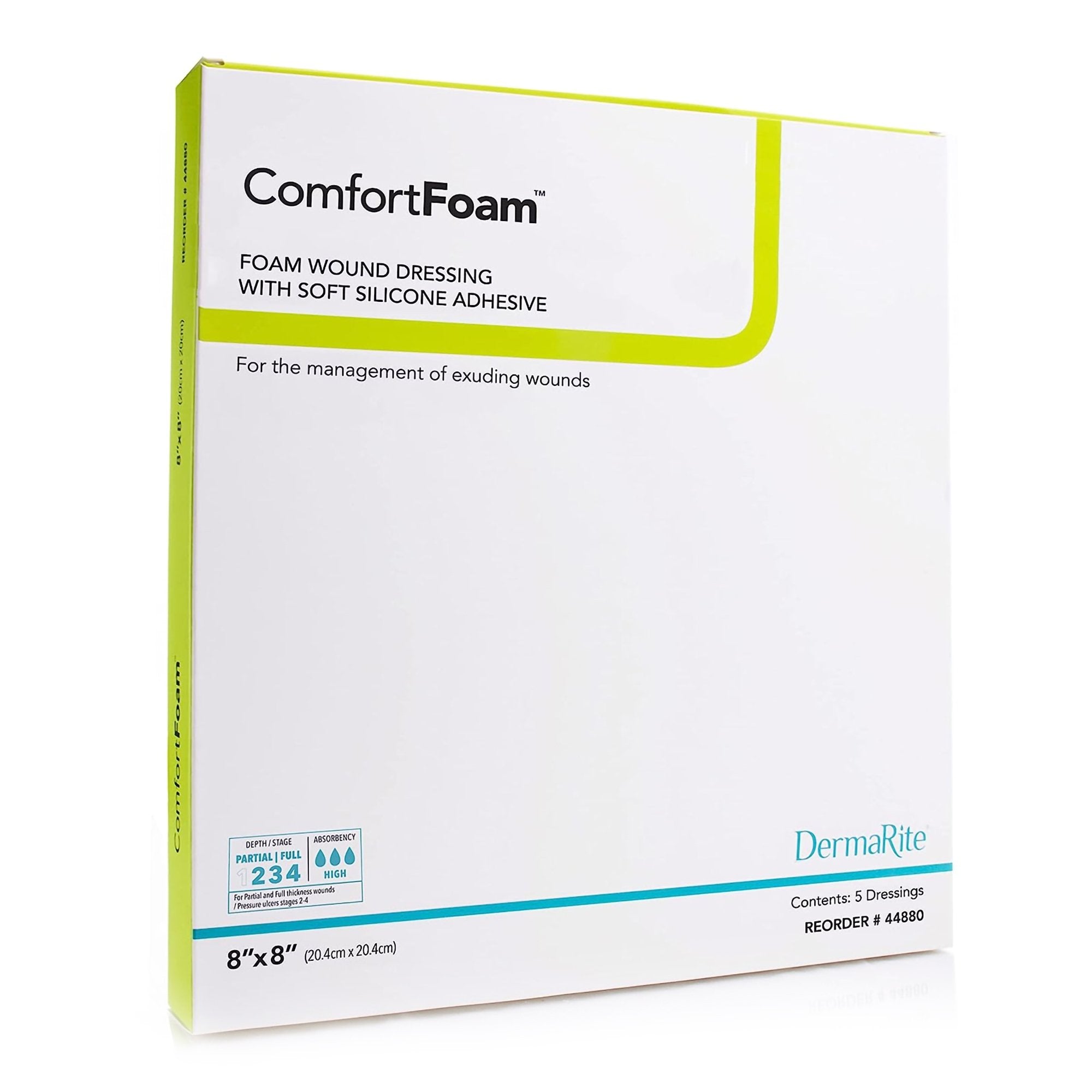DermaRite Industries - Foam Dressing ComfortFoam™ 8 X 8 Inch Without Border Film Backing Silicone Face Square Sterile [5/BX]