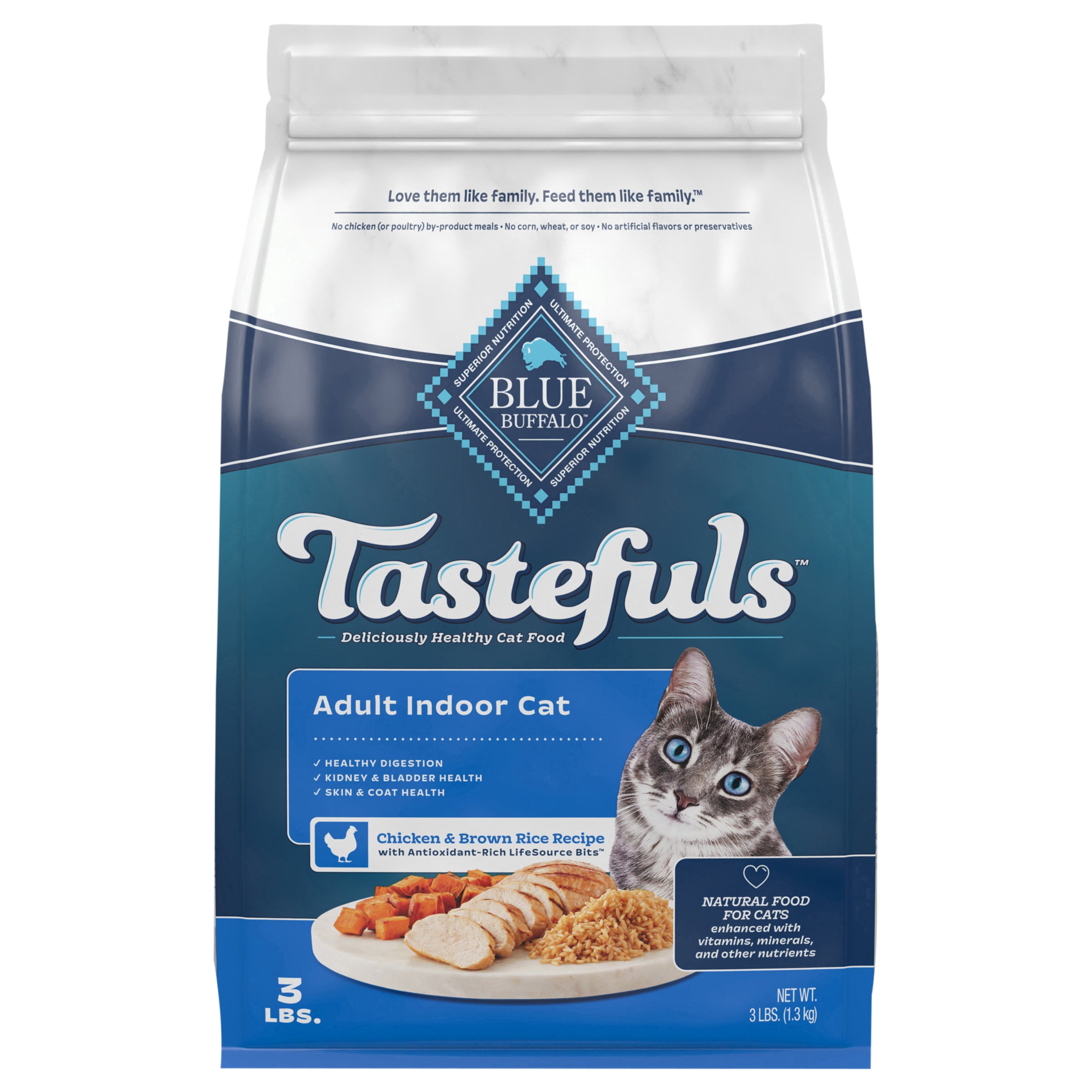 Blue Buffalo Tastefuls Adult Dry Cat Food Indoor Cat Formula, Made in the USA with Natural Ingredients, Chicken & Brown Rice Recipe, 3-lb. Bag - Case of 5