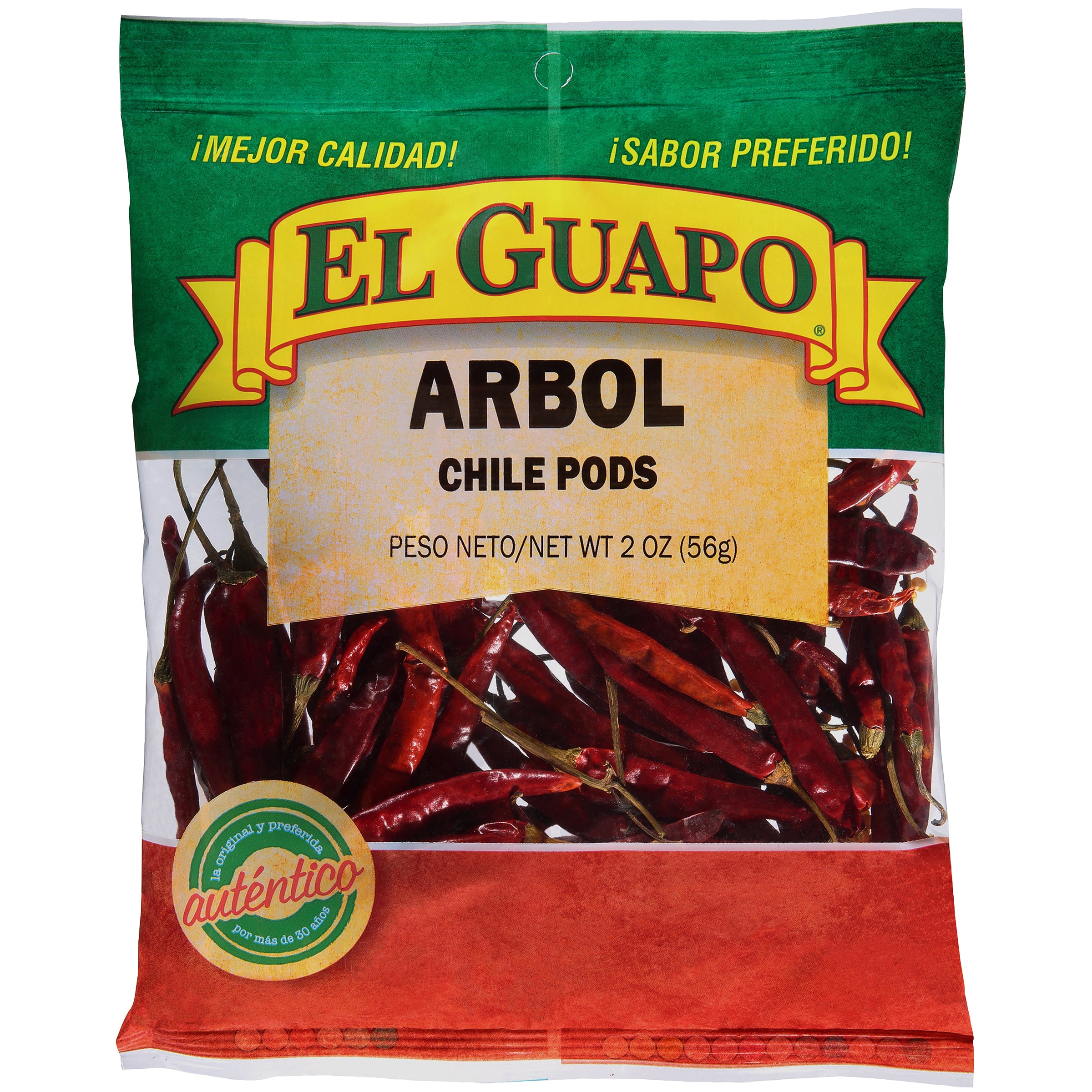 El Guapo Arbol Chile Pods 2 oz. Bag - Case of 12