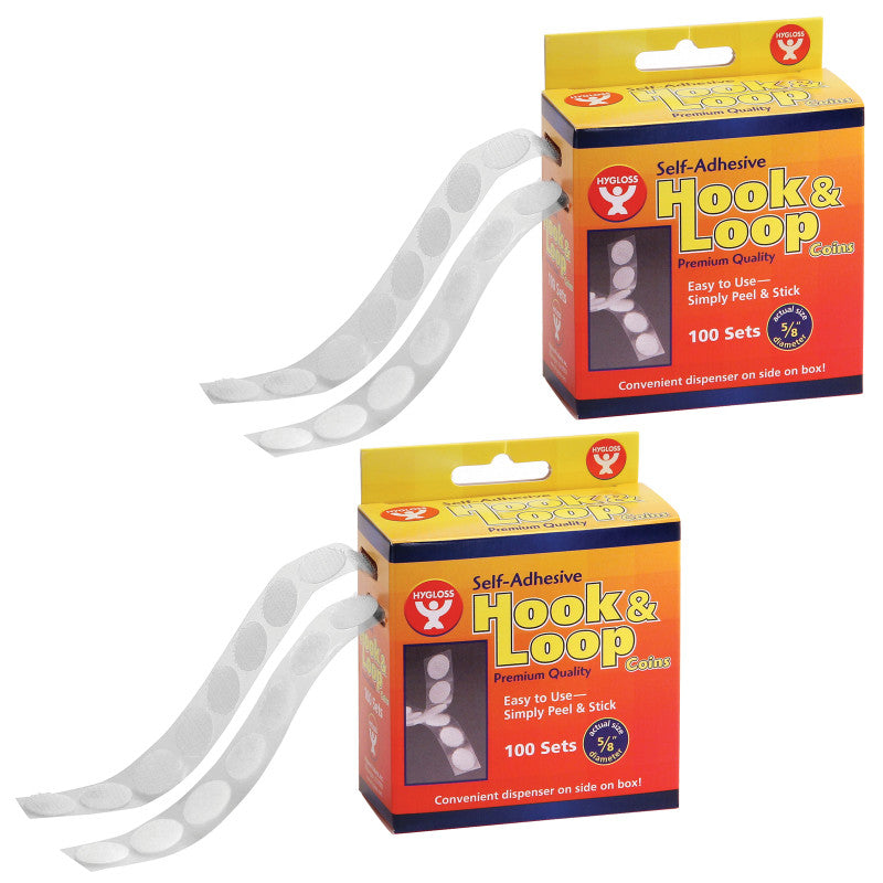 HYGLOSS - Self-Adhesive Hook & Loop Coins, 5/8", 100 Per Pack, 2 Packs