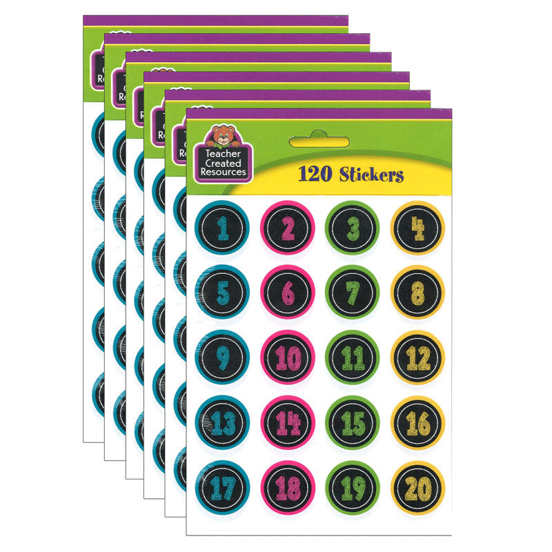 TEACHER CREATED RESOURCES - Chalkboard Brights Numbers Stickers, 120 Per Pack, 6 Packs