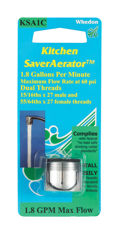 KEENEY MANUFACTURING - Whedon SaverAerator Dual Thread 15/16 in.- 27M x 55/64 in.-27F Chrome Plated Faucet Aerator [KSA1C]