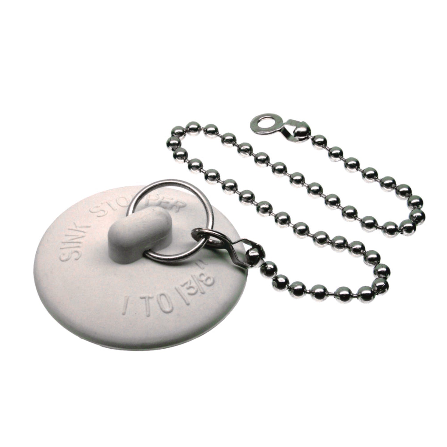 Danco 1-3/8 in. White Rubber Sink Stopper With Beaded Chain