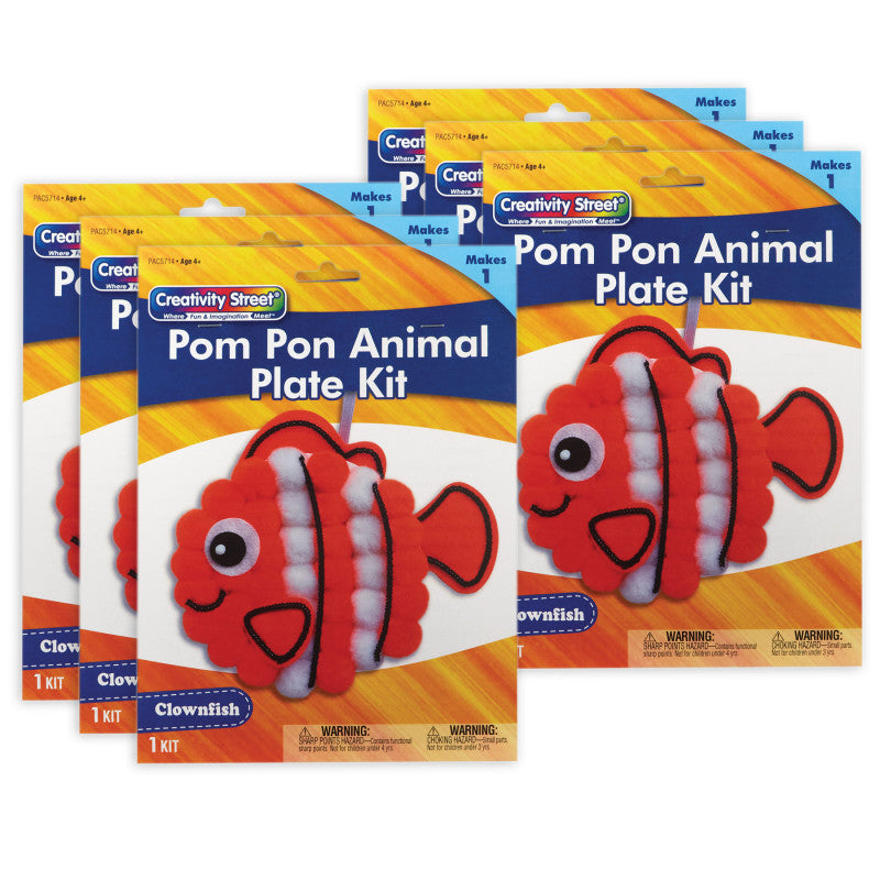 CREATIVITY STREET - Pom Pon Animal Plate Kit, Clownfish, 7.5" x 8" x 1", 6 Kits