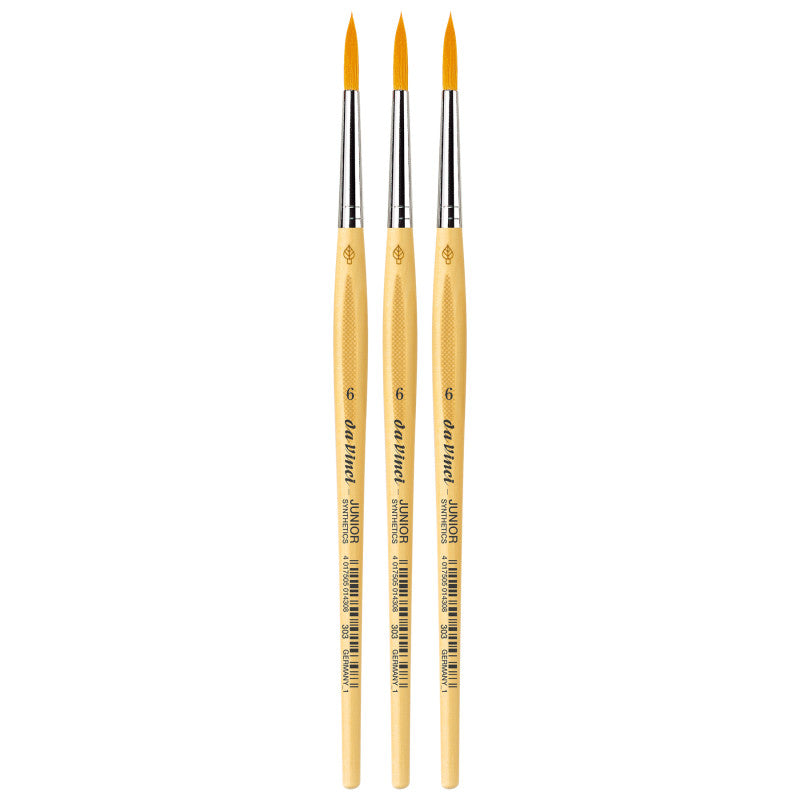 JUNIOR Synthetics Student Brush, Synthetic, Tempera, Round, Series 303, Size 6, Pack of 3