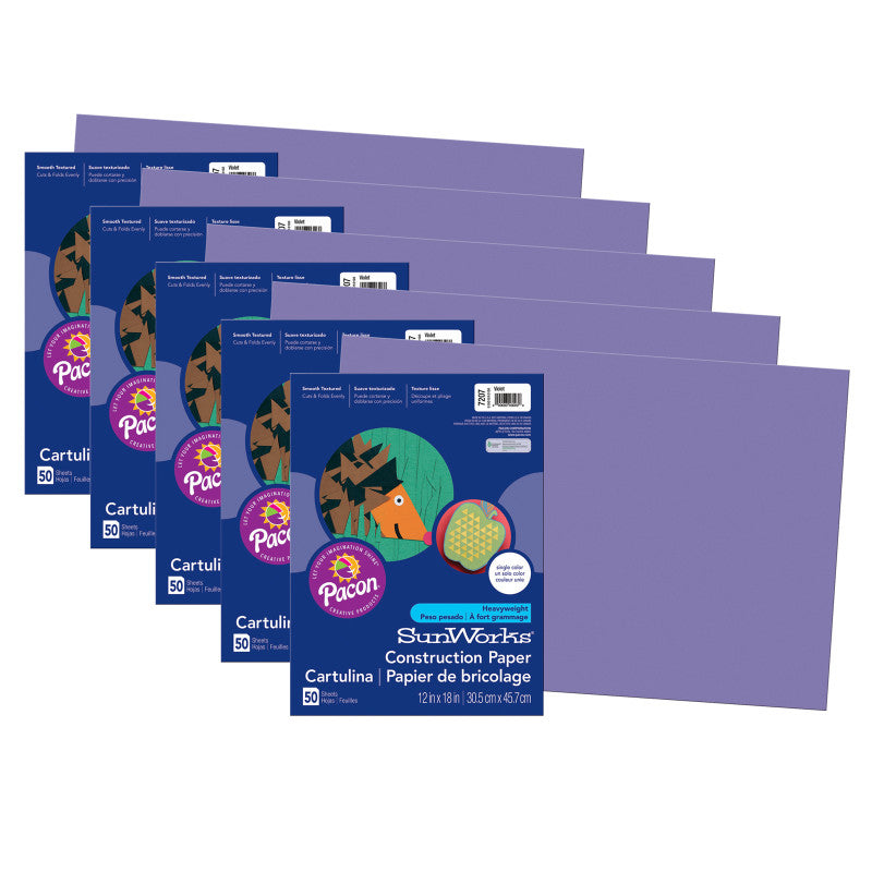 PRANG - Construction Paper, Violet, 12" x 18", 50 Sheets Per Pack, 5 Packs