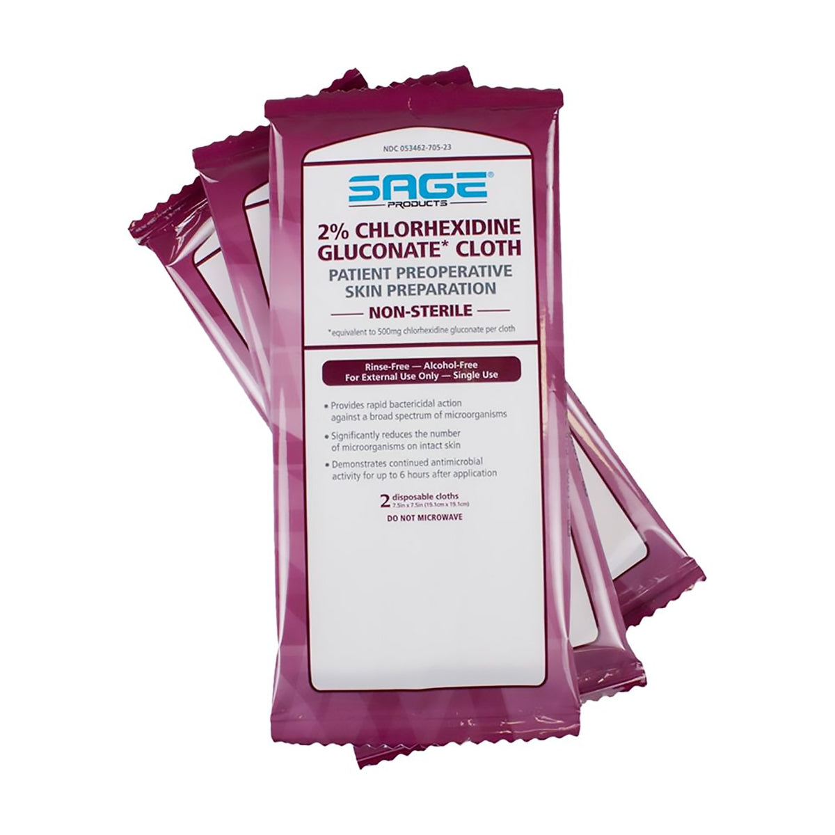 Sage Products - Skin Prep Wipe Sage® 2 per Pack Soft Pack 2% Strength CHG (Chlorhexidine Gluconate) NonSterile [24/BX]