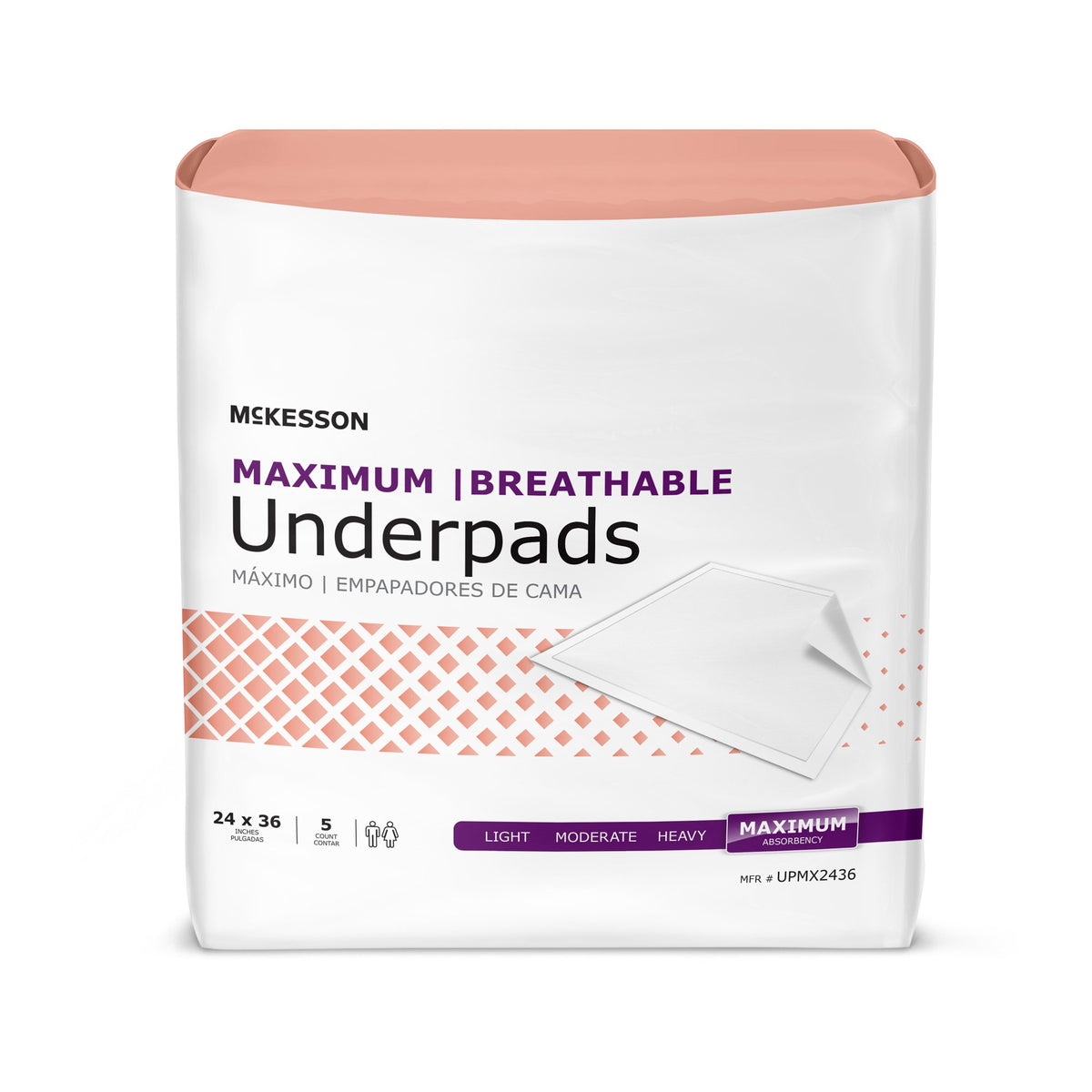 McKesson Brand - Disposable Underpad McKesson Ultimate Breathable 24 X 36 Inch Fluff / Polymer Heavy Absorbency [5/BG]