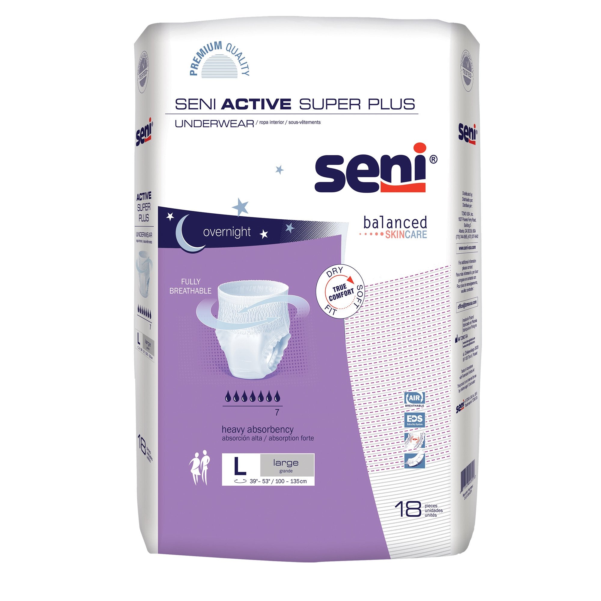 TZMO USA Inc - Unisex Adult Absorbent Underwear Seni® Active Super Plus Pull On with Tear Away Seams Large Disposable Heavy Absorbency [18/PK]