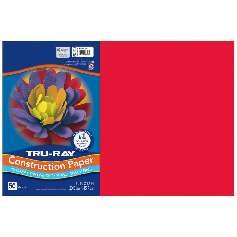 Construction Paper, Heavyweight, Festive Red, 12" x 18", 50 Sheets