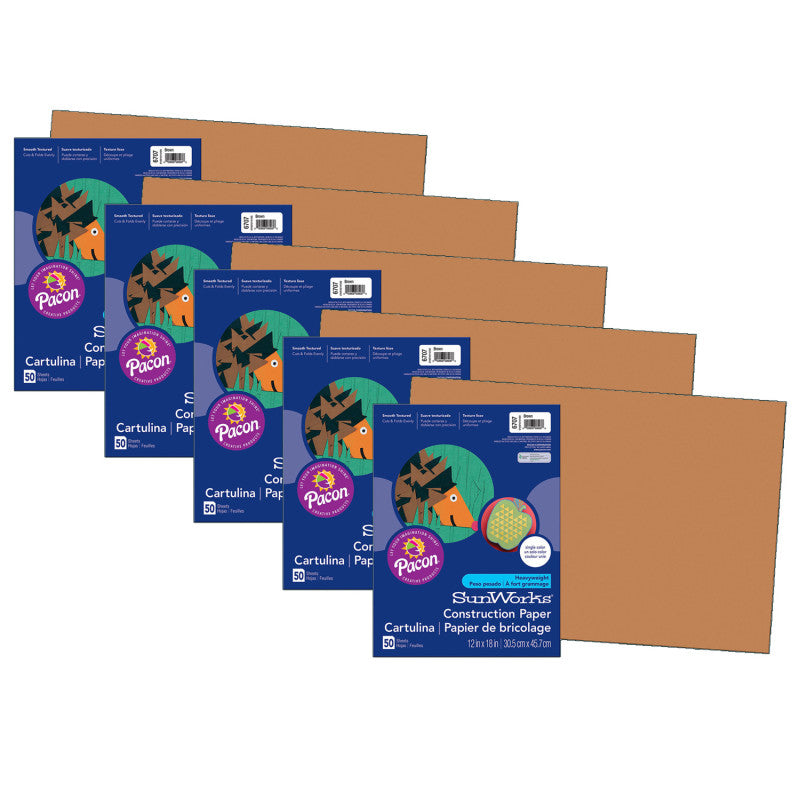 PRANG - Construction Paper, Brown, 12" x 18", 50 Sheets Per Pack, 5 Packs