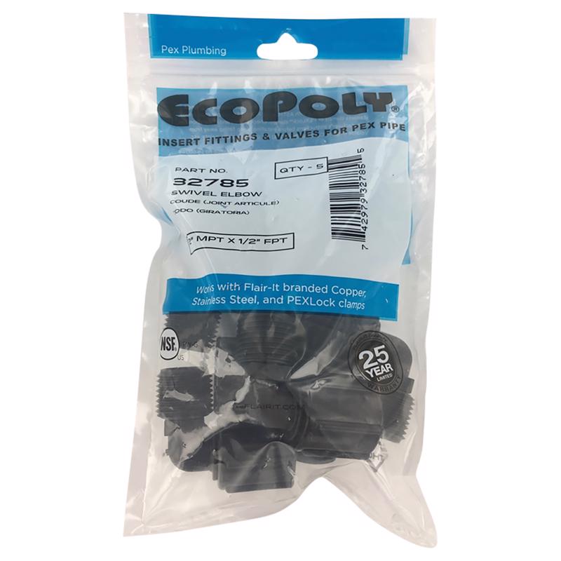 FLAIR-IT - Flair-It Ecopoly 1/2 in. MPT X 1/2 in. D FPT Plastic Swivel Elbow