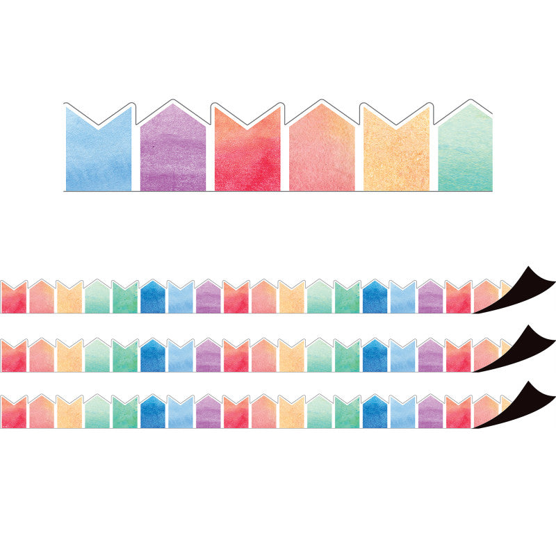 TEACHER CREATED RESOURCES - Watercolor Pennants Magnetic Border, 24 Feet Per Pack, 3 Packs