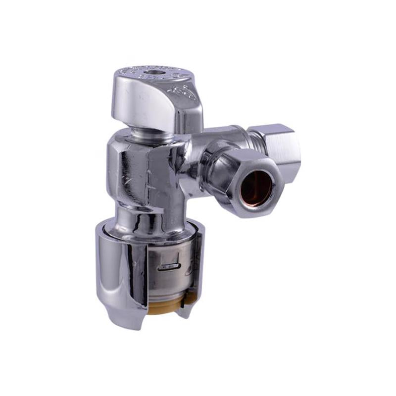 SHARKBITE - SharkBite 1/2 in. PTC X 3/8 in. Compression Brass Dual Outlet Angle Stop
