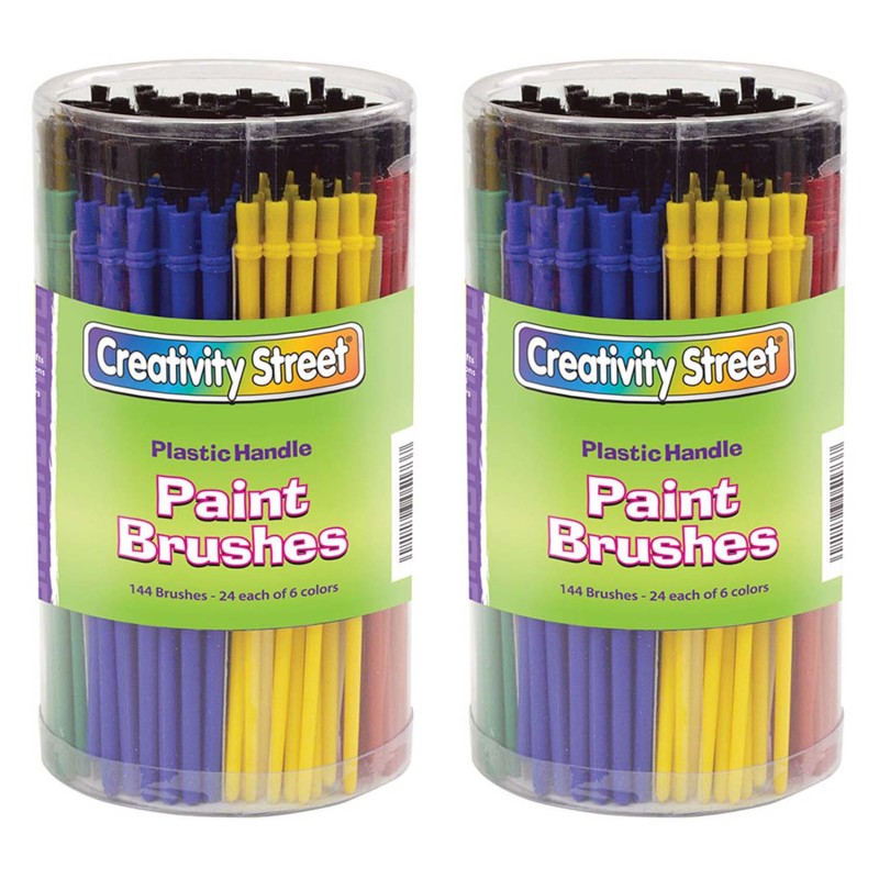 CREATIVITY STREET - Plastic Handle Brush Classroom Pack, Economy Brushes, 7" Long, 144 Brushes Per Pack, 2 Packs