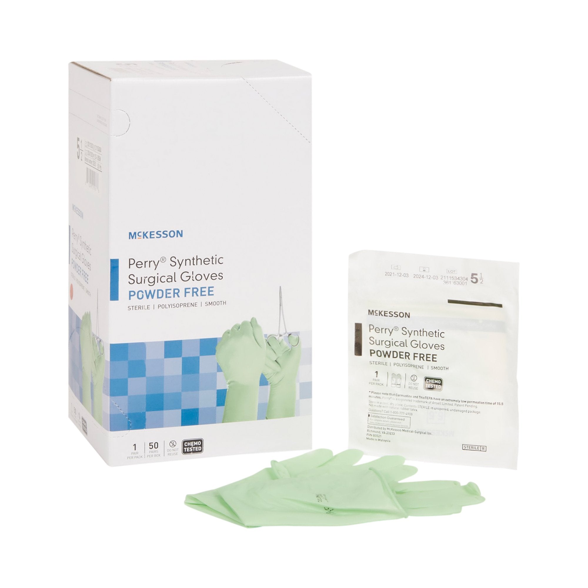 McKesson Brand - Surgical Glove McKesson Perry® Performance Plus Size 5.5 Sterile Polyisoprene Standard Cuff Length Smooth Green Chemo Tested [50/BX]