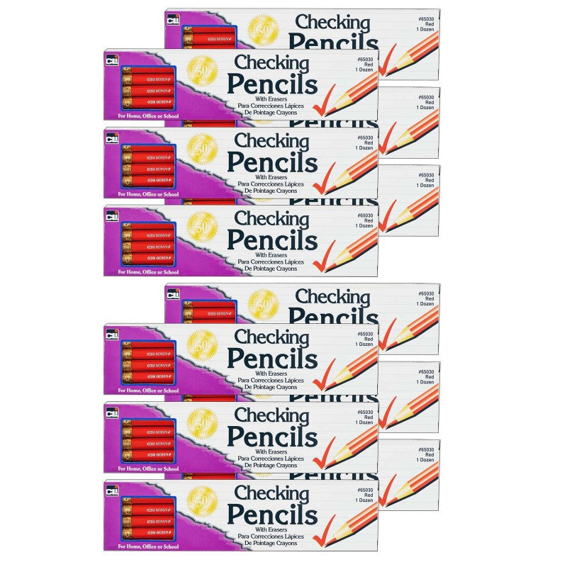 CHARLES LEONARD - Checking Pencil with Eraser, Red, 12 Per Box, 12 Boxes