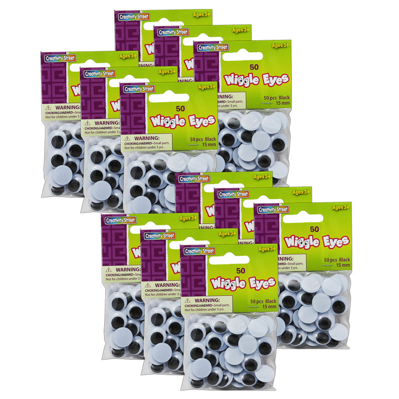 CREATIVITY STREET - Wiggle Eyes, Black, 15 mm, 50 Per Pack, 12 Packs