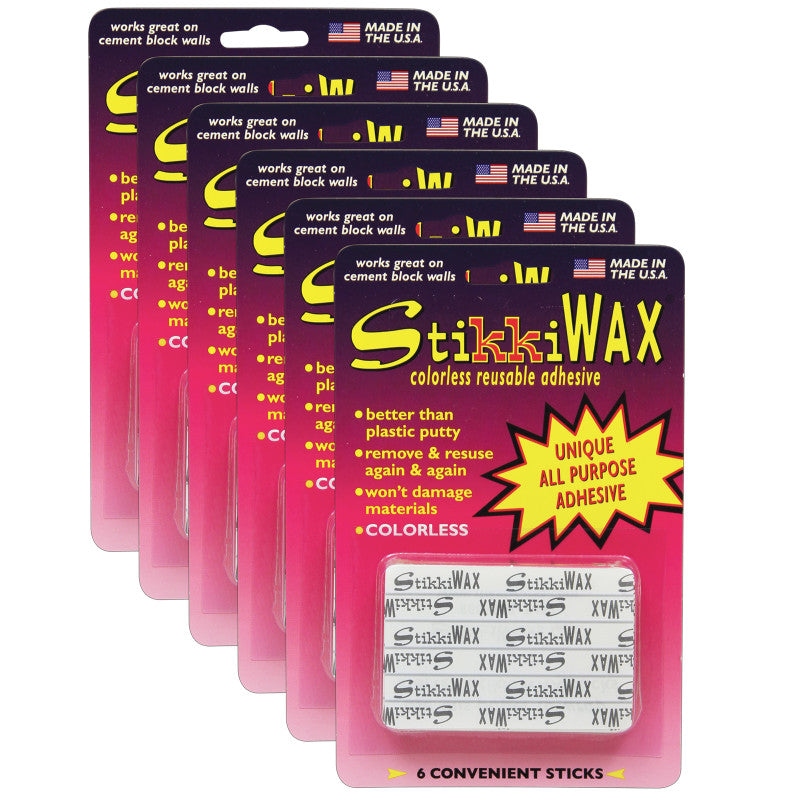 STIKKIWORKS - StikkiWAX™ Adhesive Bars/Sticks, 6 Per Pack, 6 Packs