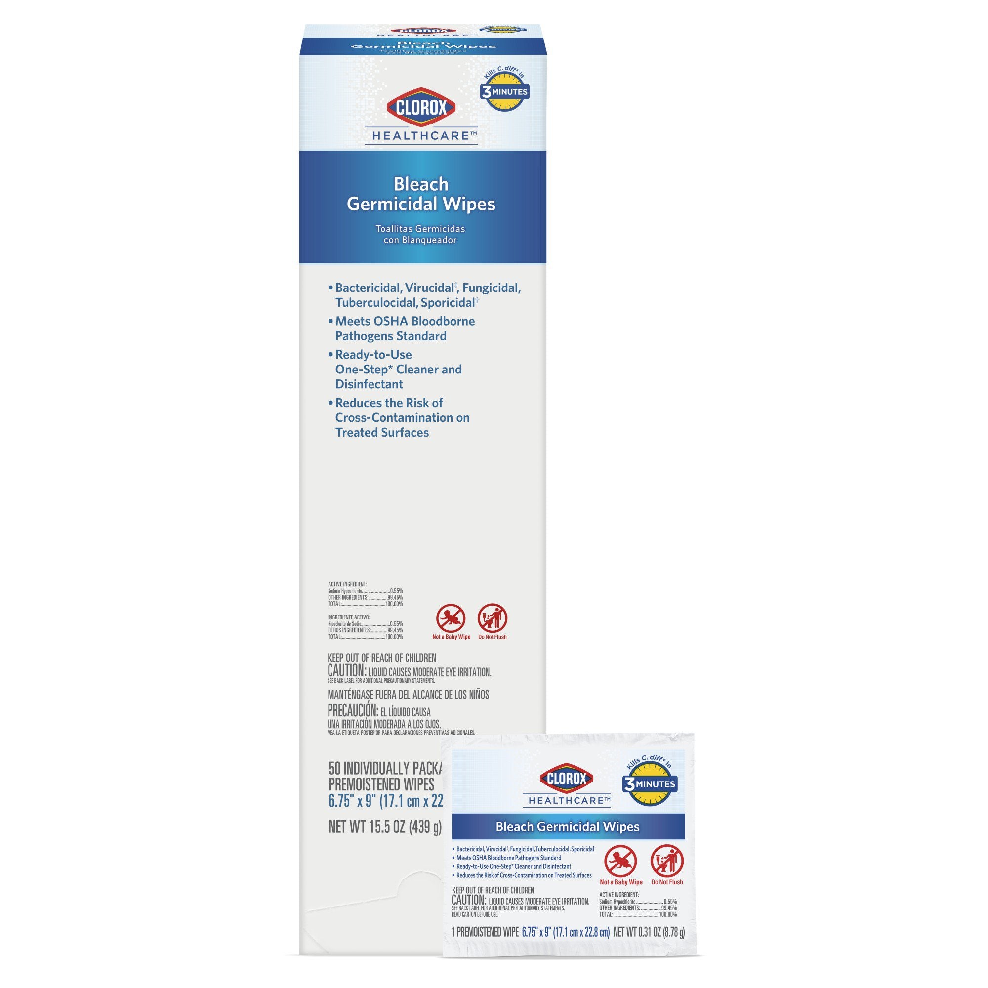 The Clorox Company - Clorox Healthcare® Surface Disinfectant Premoistened Germicidal Manual Pull Wipe 50 Count Individual Packet Fruity Floral Bleach Scent NonSterile [1/EA]