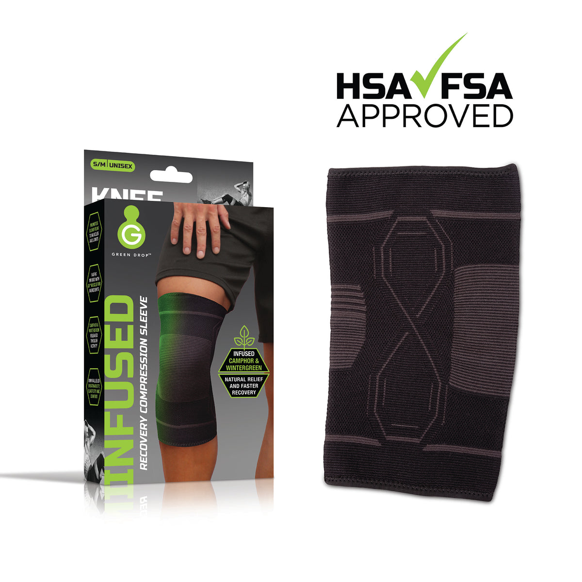 Green Drop Compression LLC - Knee Support Green Drop™ Large / X-Large Pull-On 16 to 19 Inch Thigh Circumference Left or Right Knee [1/EA]