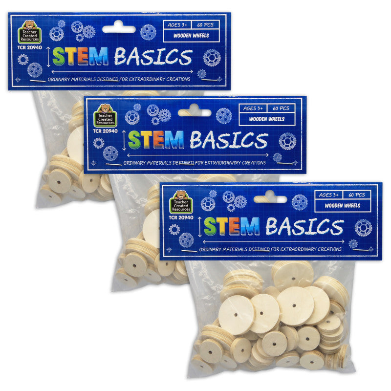 TEACHER CREATED RESOURCES - STEM Basics: Wooden Wheels, 60 Per Pack, 3 Packs