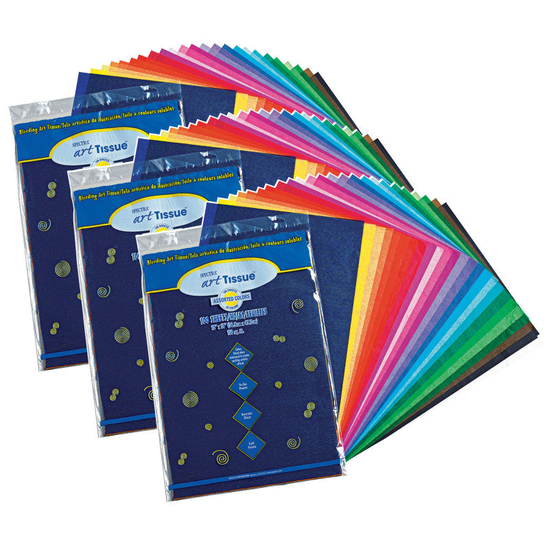 SPECTRA - Deluxe Bleeding Art Tissue, 25 Assorted Colors, 12" x 18", 100 Sheets Per Pack, 3 Packs