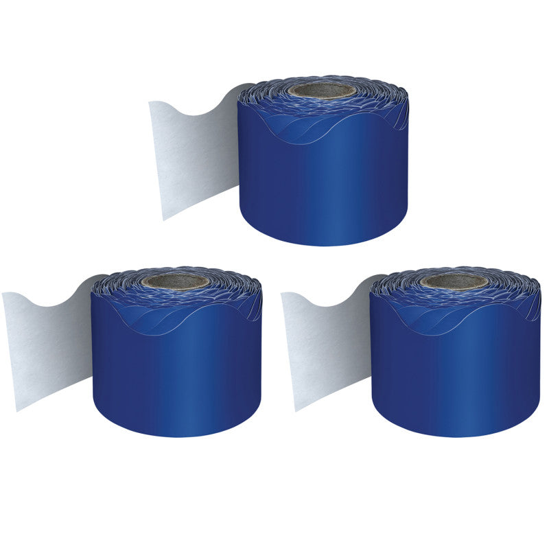 CARSON DELLOSA EDUCATION - Navy Rolled Scalloped Border, 65 Feet Per Roll, Pack of 3